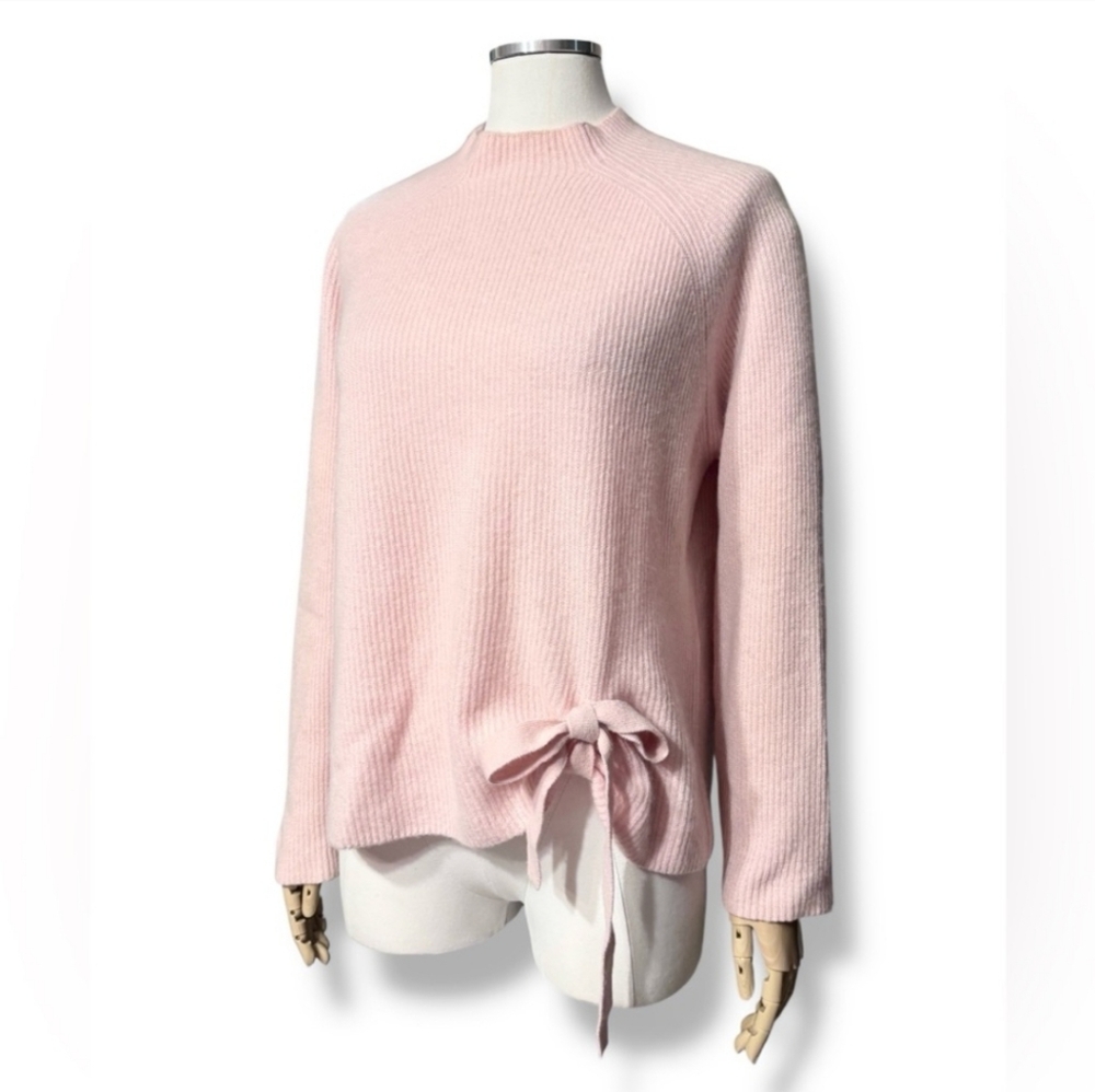 27 MILES Pale Pink Cashmere Ribbed Funnel Neck Sweater Tied Hem Detail